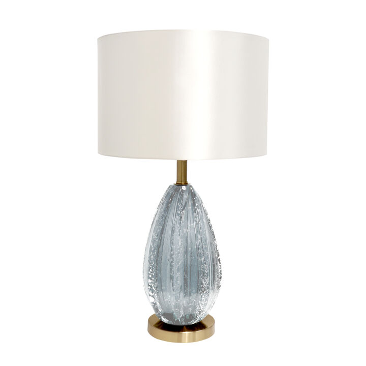 Pasargad Home Felicia Glass and White Drum Shade Table Lamp, Grey