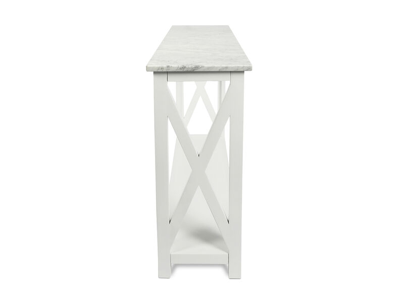 Agatha 39" Rectangular Italian Carrara White Marble Console Table with white color solid wood Legs