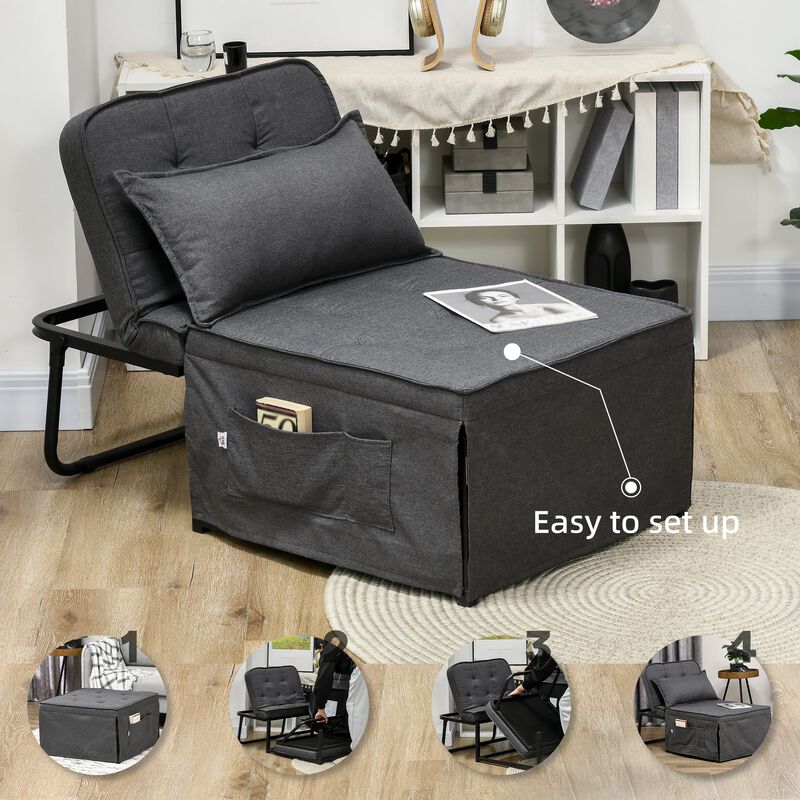 Charcoal Gray Convertible: 4-in-1 Ottoman Sleeper Chair with Storage