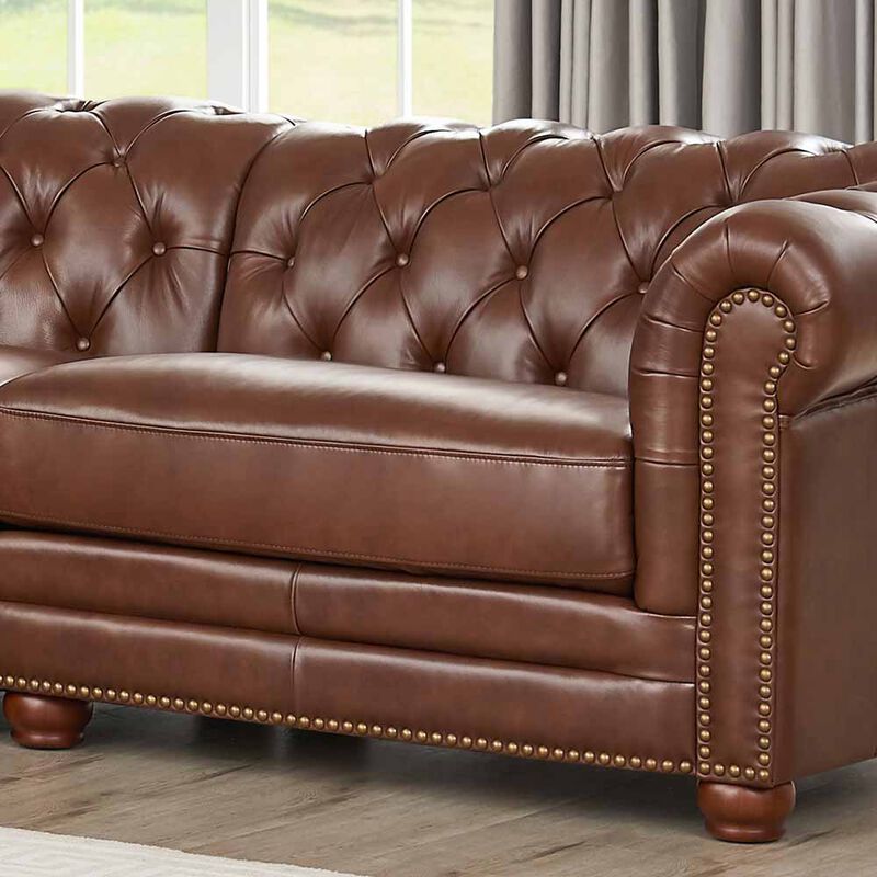 Aliso Top Grain Leather L-Shaped Chesterfield Sectional