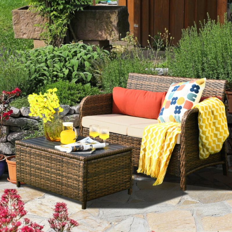 Hivvago 2 Pieces Cushioned Patio Rattan Furniture Set