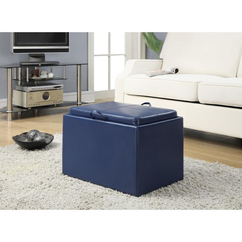 Convience Concept, Inc. Designs4Comfort Accent Storage Ottoman with Reversible Tray Blue Faux Leather