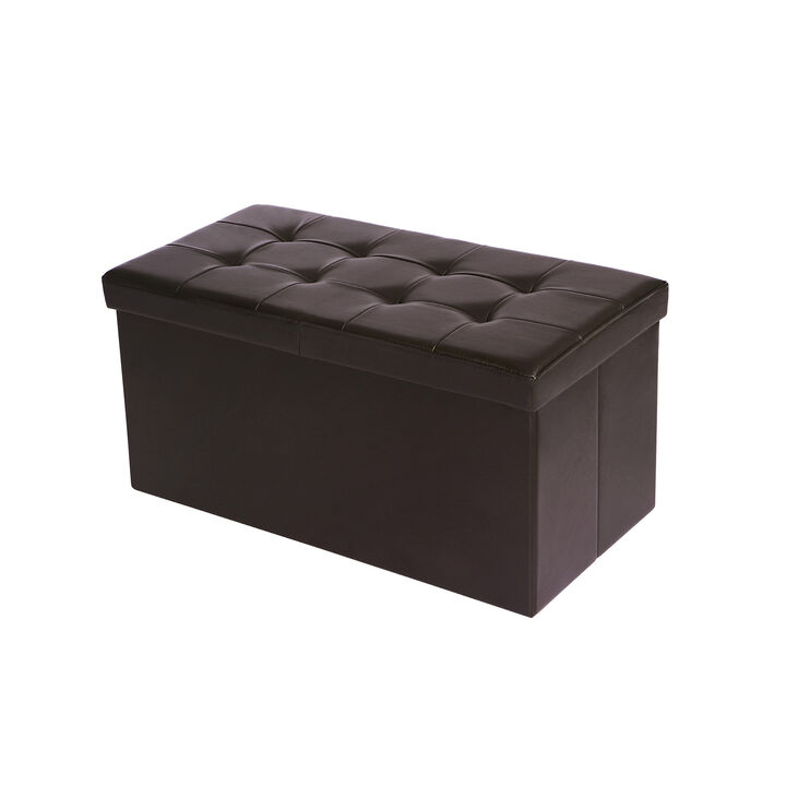 30-Inch Folding Storage Ottoman Bench with Flipping Lid - Faux Leather Storage Chest Footstool