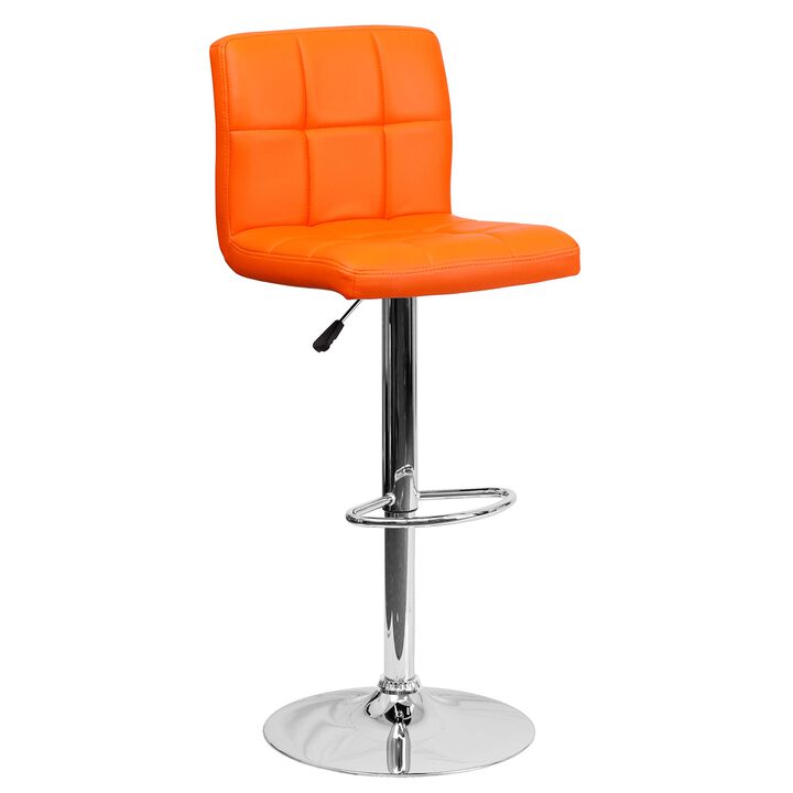 Flash Furniture Kathleen Contemporary Orange Quilted Vinyl Adjustable Height Barstool with Chrome Base