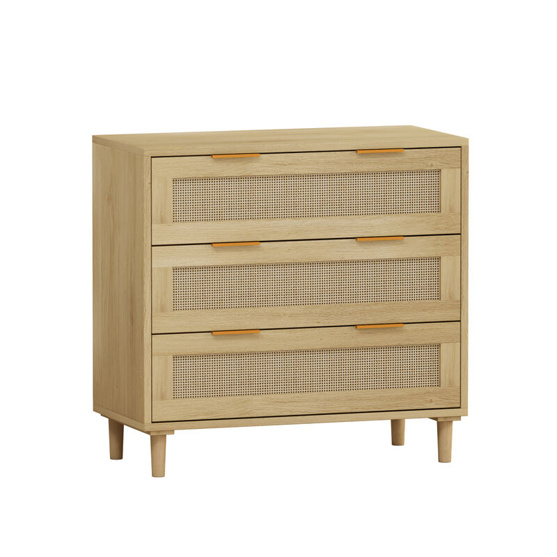 31.5"Oak 3-Drawer Rattan Storage Cabinet for Any Room