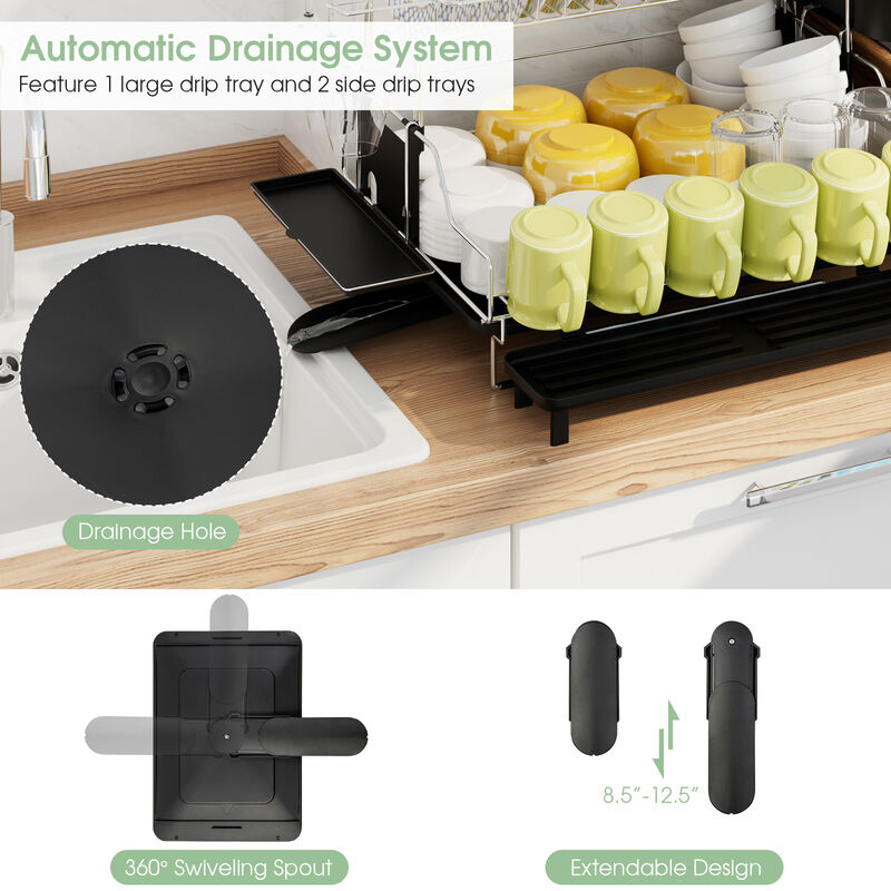 2-Tier Detachable Dish Drying Rack with Cutlery Holder