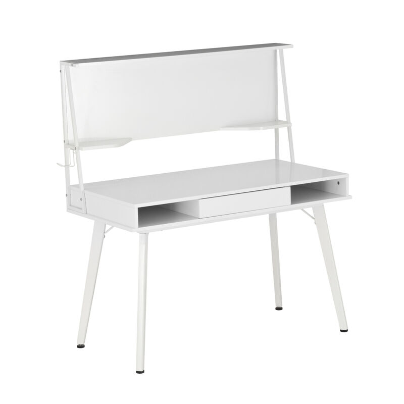 Study Computer Desk with Storage & Magnetic Dry Erase White Board, White