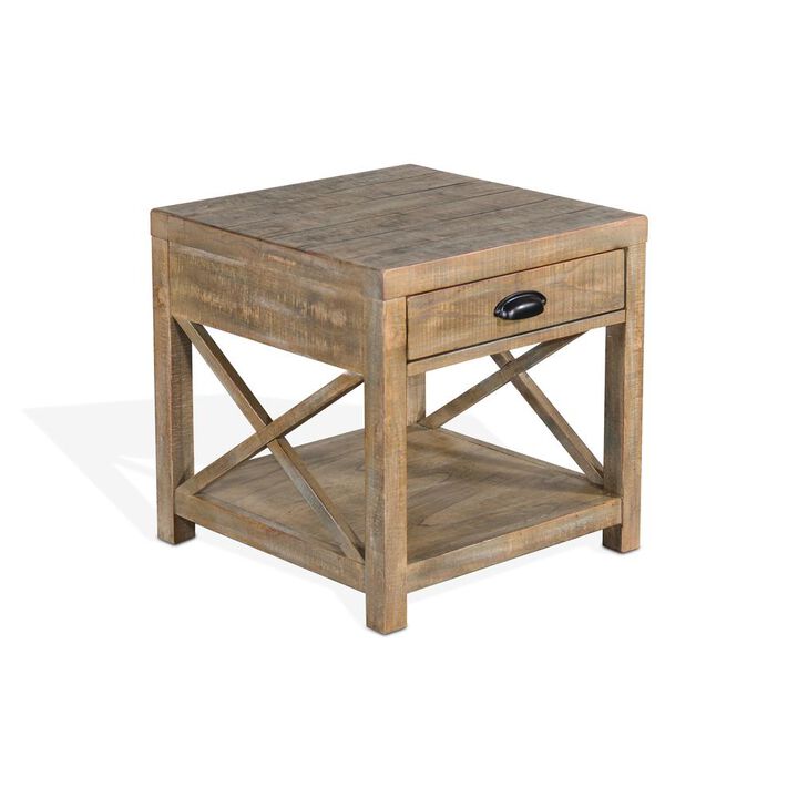 Sunny Designs Durango 22 Coastal Mahogany Wood End Table in Weathered Brown