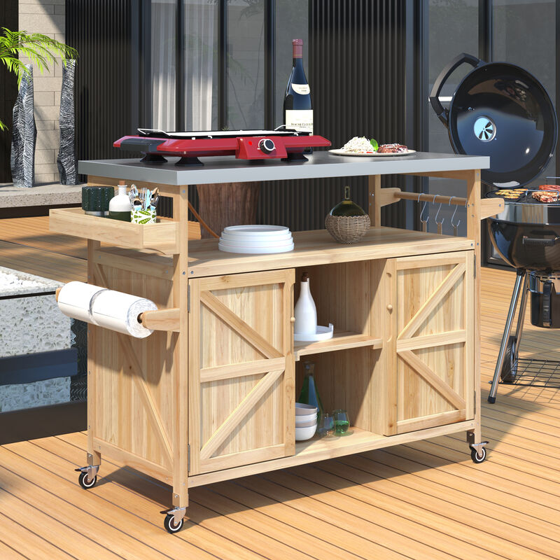 Merax Outdoor Kitchen Island Rolling Bar Cart