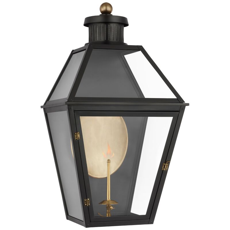 Stratford Large 3/4 Gas Wall Lantern in Matte Black with Clear Glass