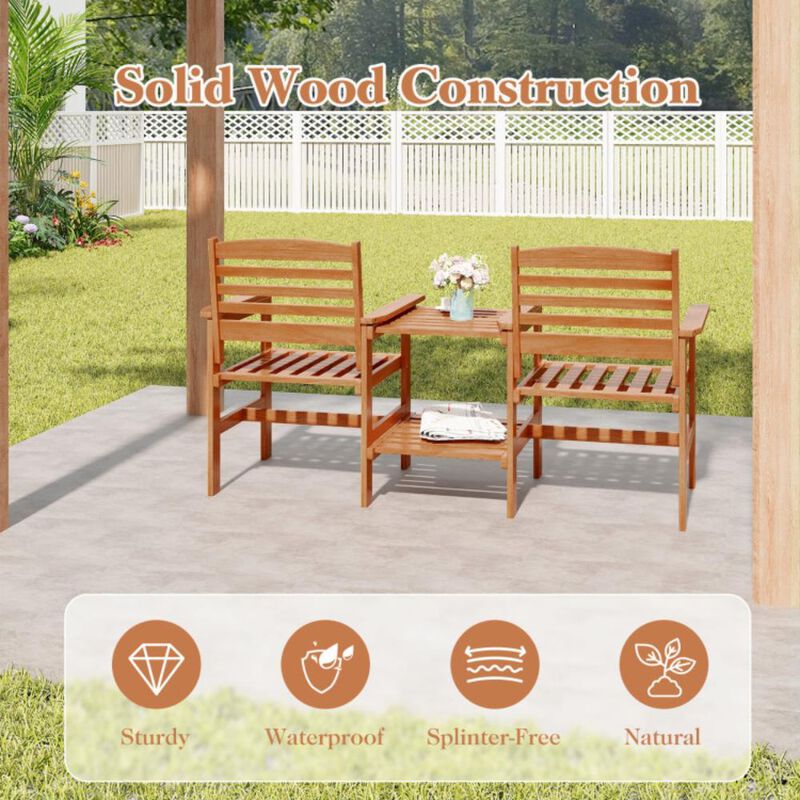 Hivvago Outdoor Patio Wood 2-Seat Conversation Set with Coffee Table and Umbrella Hole