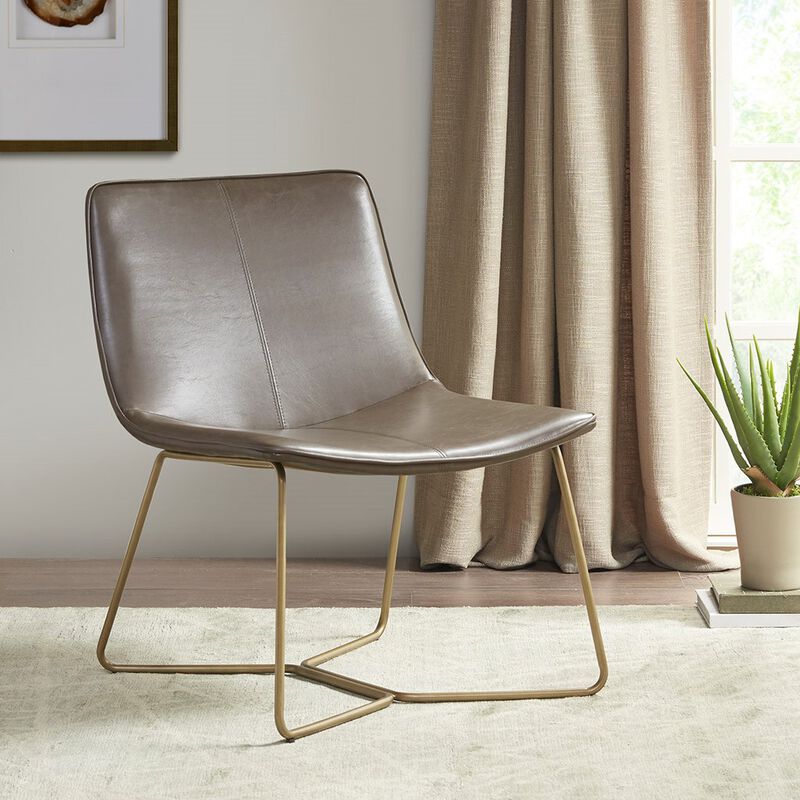 Gracie Mills Kieth Polyurethane Leather Accent Chair with Gold Metal Base