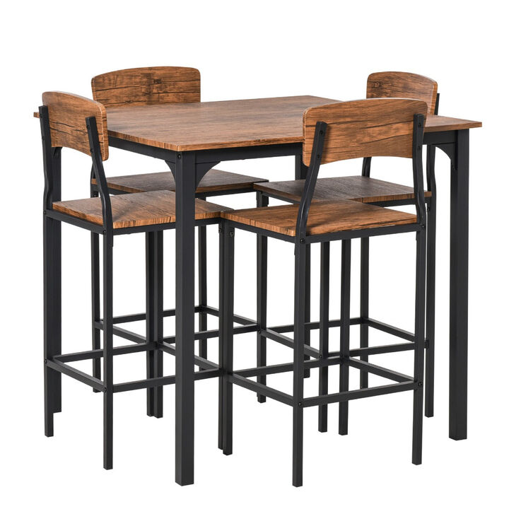 Modern Counter Height Bar Table Set, Metal Legs, Wood, 5 PC Set