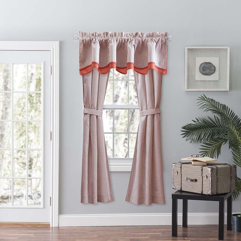 Ellis Curtain Plaza Classic Ticking Stripe Printed 3" Rod Pocket Double Layer Bradford Valance 58" x 15"