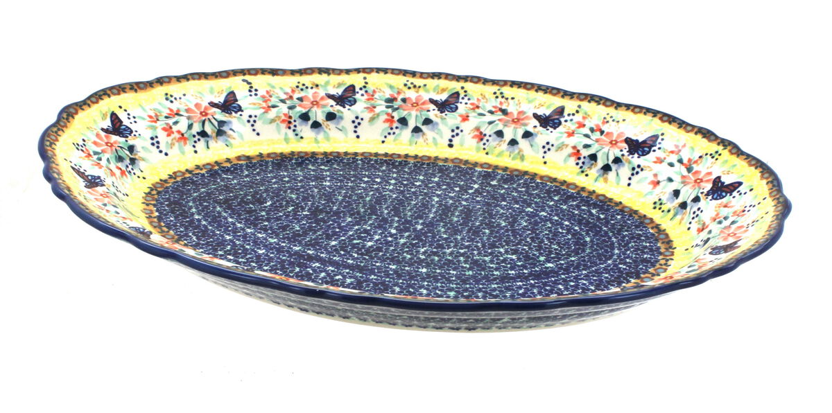 Blue Rose Polish Pottery Blue Violet Large Oval Serving Platter