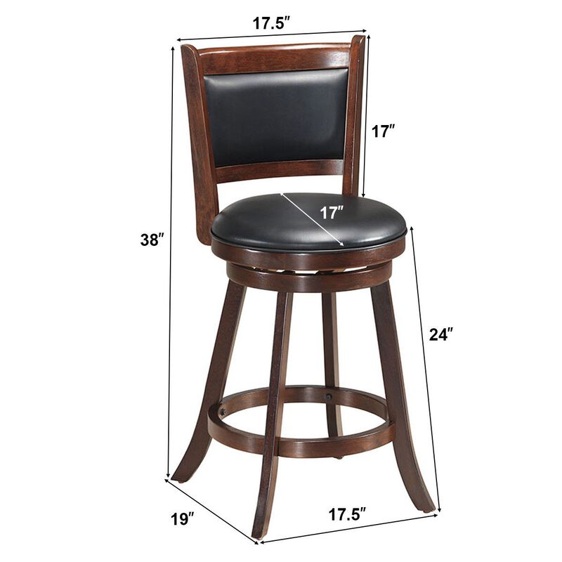 2 Pieces 24 Inch Swivel Counter Stool Dining Chair Upholstered Seat
