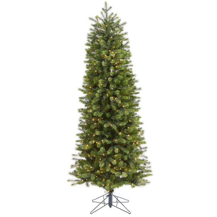 Nearly Natural 6.5-ft Slim Colorado Mountain Spruce Artificial Christmas Tree with 450 (Multifunction with Remote Control) Warm White Micro LED Lights with Instant Connect Technology and 918 Bendable Branches