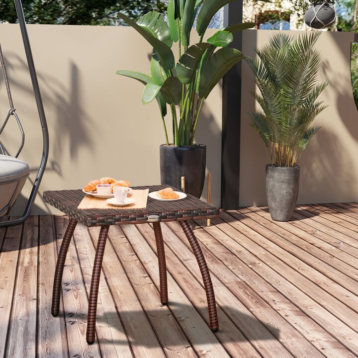 Brown Rattan Wicker Side Table, All-Weather End Table for Outdoor