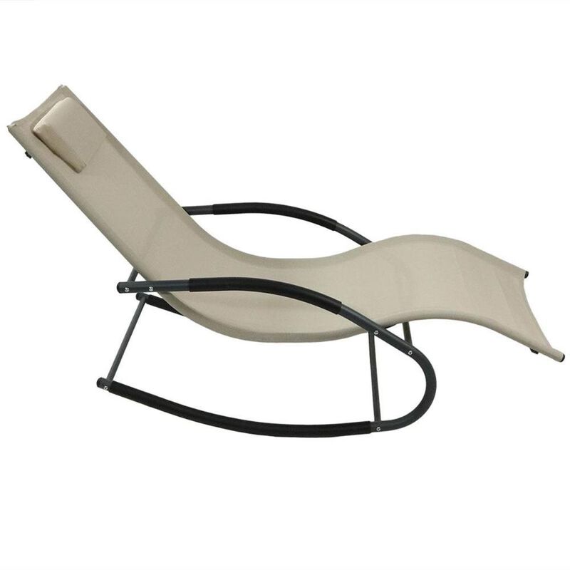 Modern Rocking Chaise Lounger Patio Lounge Chair with Pillow