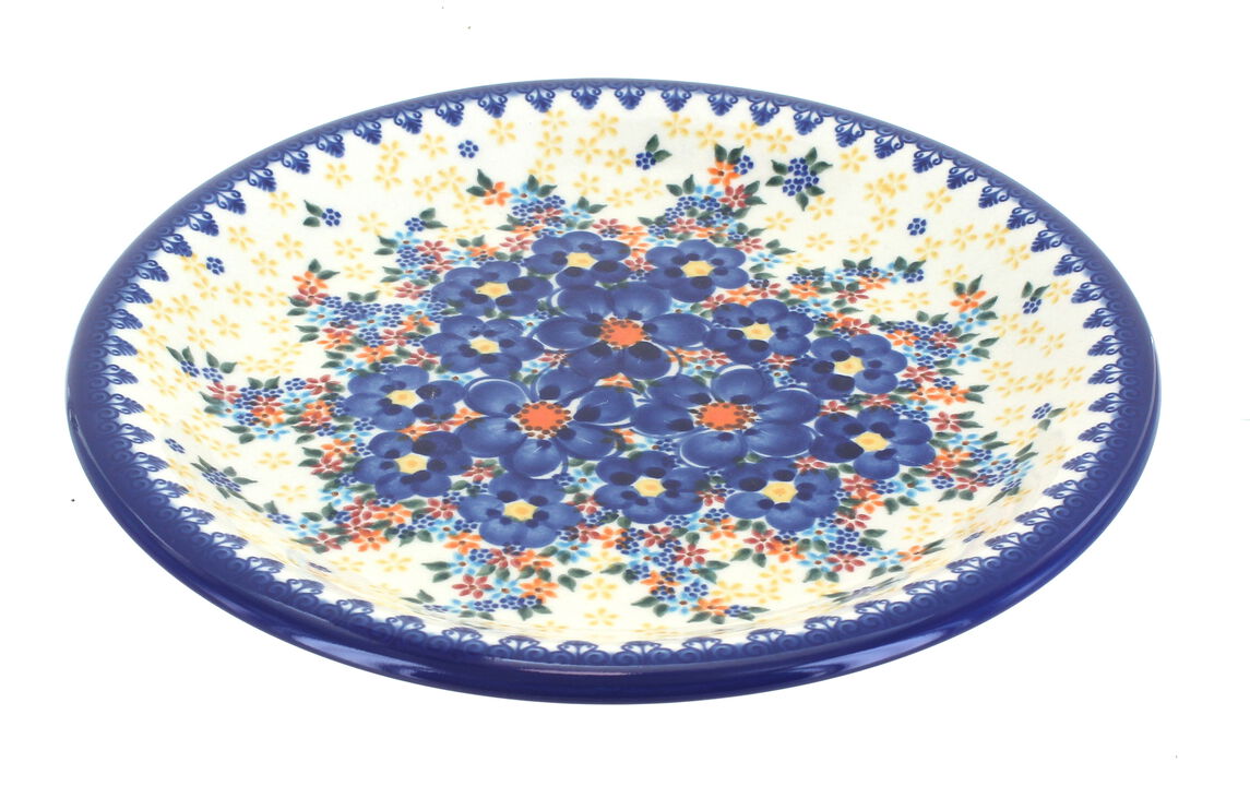 Blue Rose Polish Pottery Hearts & Flowers Dinner Plate