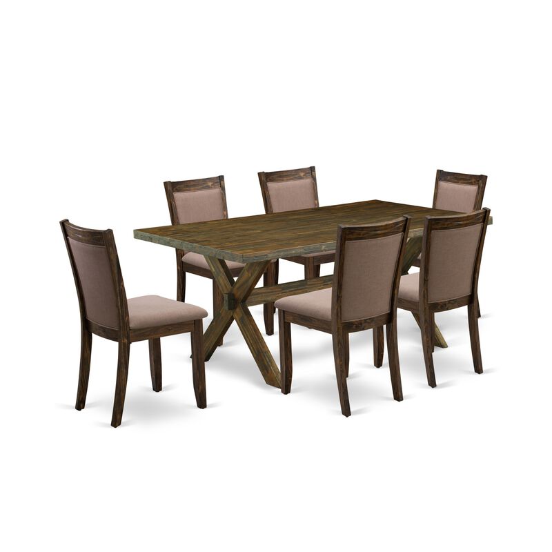 East West Furniture X777MZ748-7 7Pc Dining Set - Rectangular Table and 6 Parson Chairs - Multi-Color Color