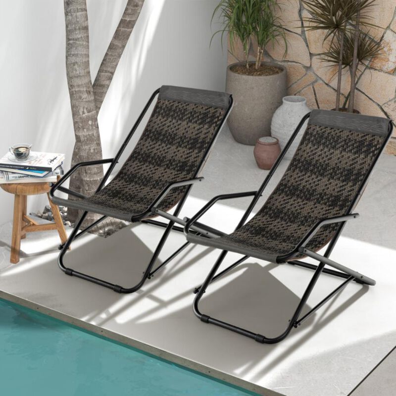 Hivvago Patio PE Wicker Rocking Chair with Armrests and Metal Frame