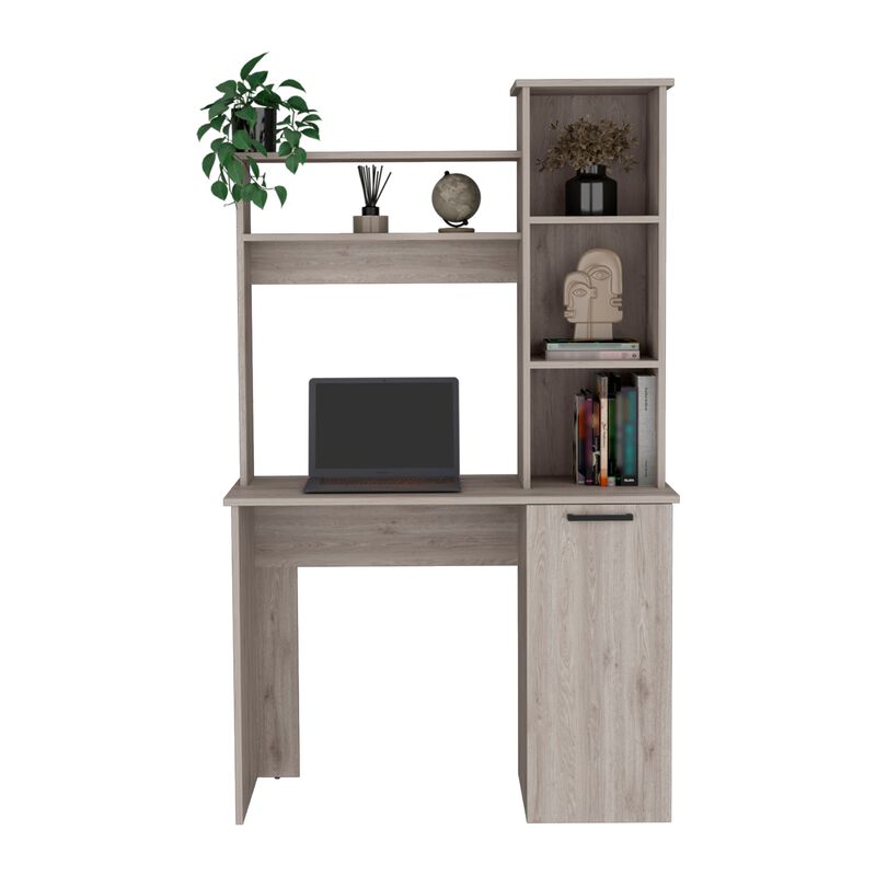 DEPOT E-SHOP Muncy Computer Desk with Ample Work Surface, Hutch Storage and Single Door Cabinet with 3-Tier Shelves, White