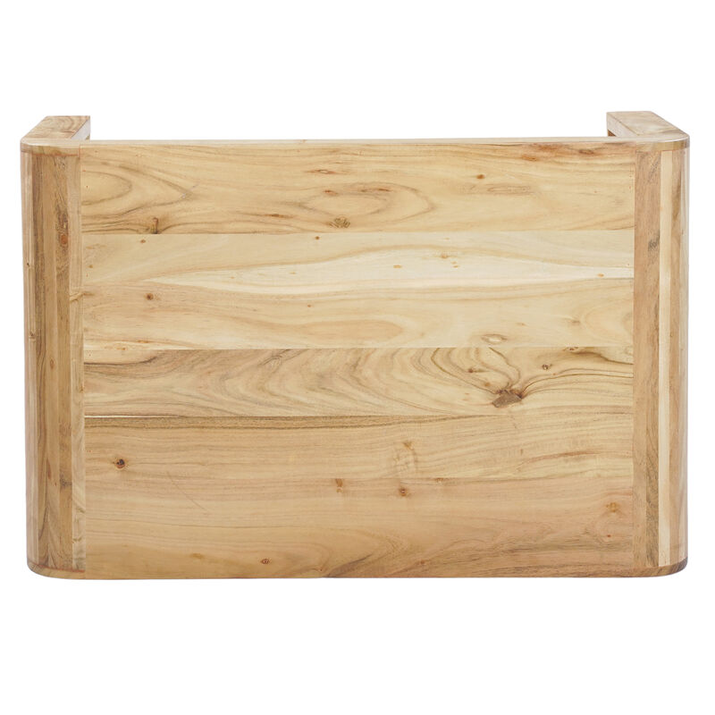 Cascade 36 Inch Coffee Table, Handcrafted Natural Acacia Wood, Rectangular Curved Waterfall Top