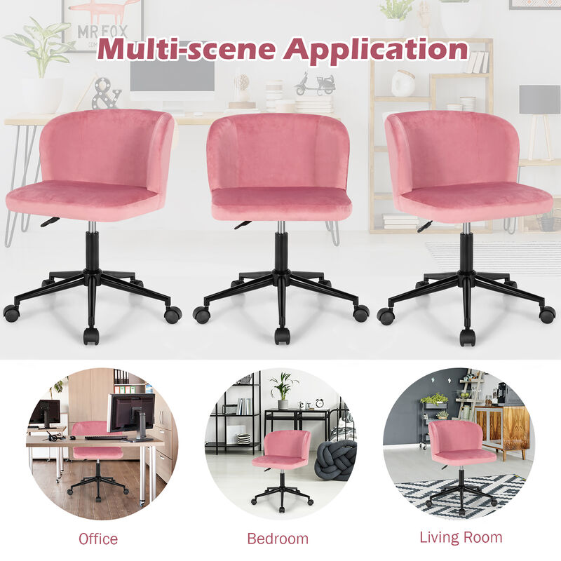 Costway Velvet Home Office Leisure Vanity Chair Armless Adjustable Swivel Pink