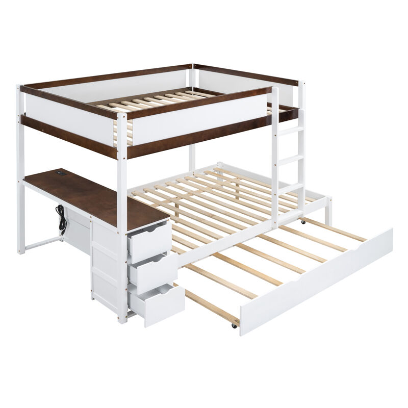 Full Over Full Bunk Bed With Twin Size Trundle, Storage And Desk