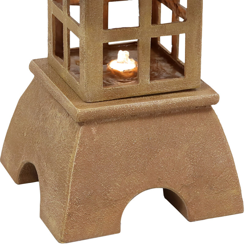 Sunnydaze Asian Pagoda Resin Outdoor Water Fountain with LED Lights - 23 in