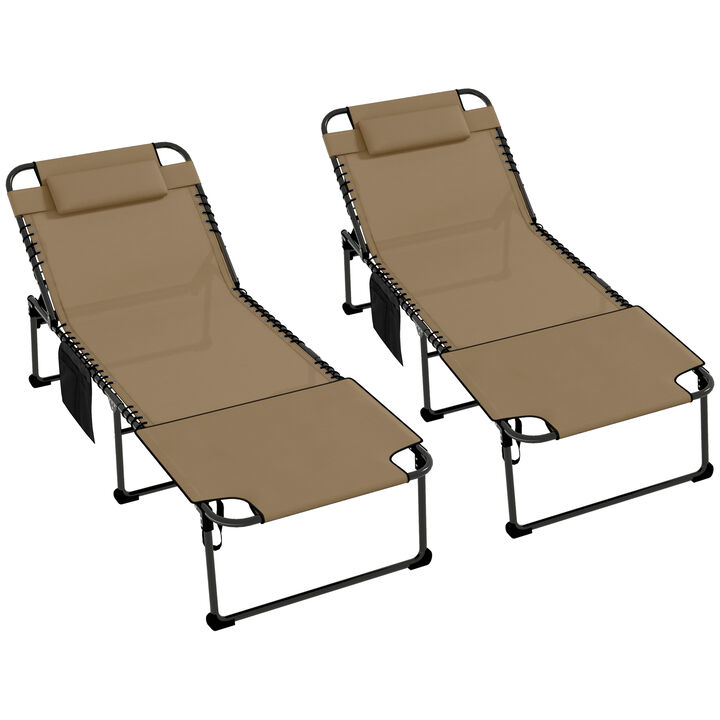 Outsunny Folding Chaise Lounge with 5-level Reclining Back, Outdoor Tanning Chair with Reading Face Hole, Outdoor Lounge Chair with Side Pocket & Headrest for Beach, Yard, Patio, Beige