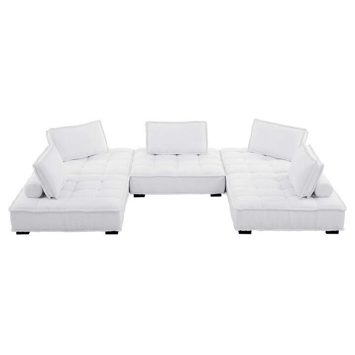 Saunter Tufted Fabric 5-Piece Sectional Sofa White