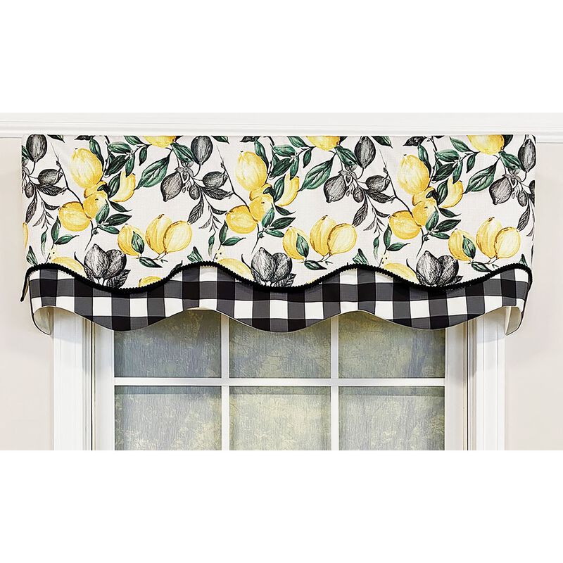 RLF Home El Limon Glory Valance Black. 3" Rod Pocket, Layered, Trimmed. 50"W X 16"L