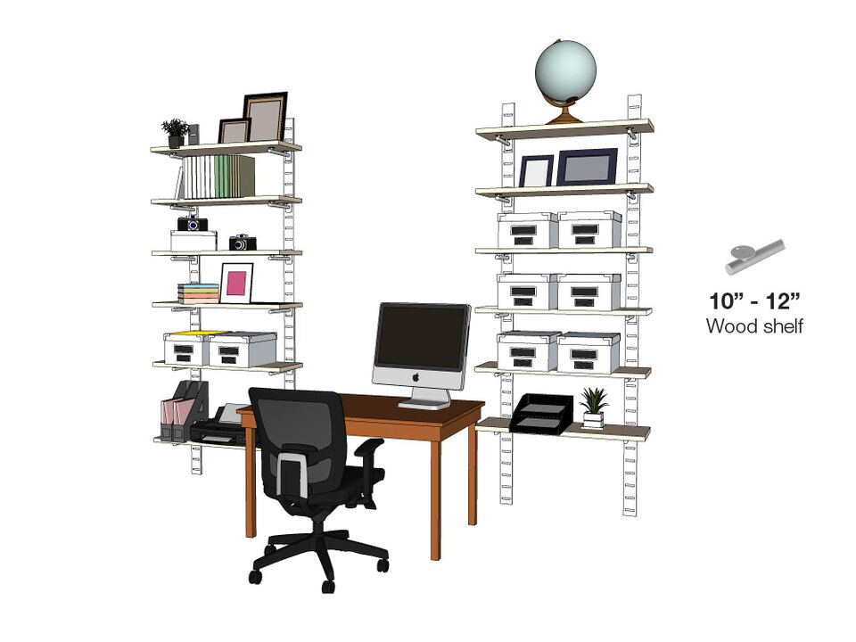 Stylish Home Office System 91" High 6 Tier with Wood Shelves 10"-12" Width | 2 Sections- Shelves Sold Separately