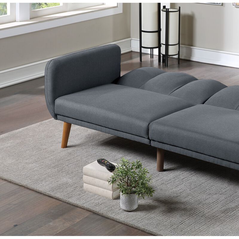 Blue Grey Convertible Sofa with Wooden Legs