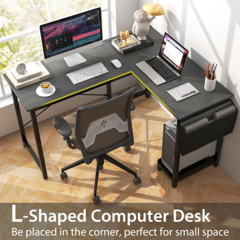 Hivvago Modern Reversible Computer Desk with Storage Pocket and CPU Stand for Working Writing Gaming