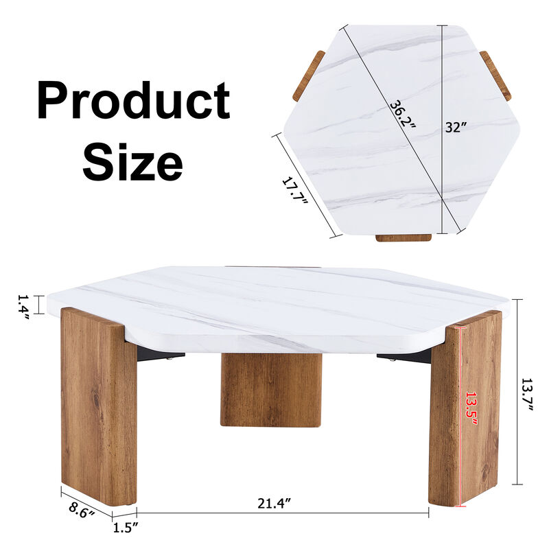 Modern MDF Coffee Table with White Top & Wooden Legs