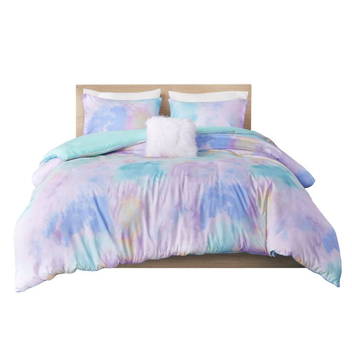 Gracie Mills Orion Dreamscape Watercolor Tie Dye Comforter Set with Cozy Throw Pillow