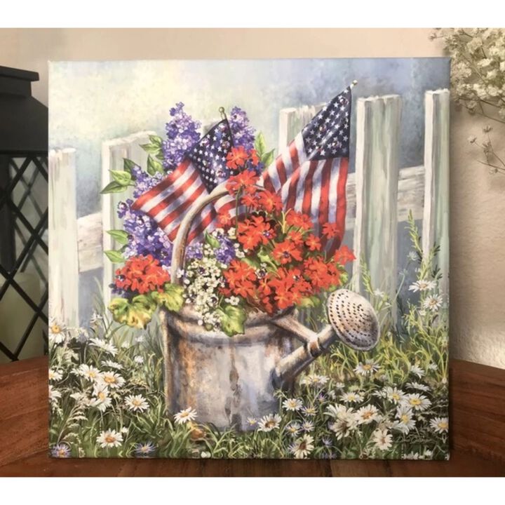 Green and Red Patriotic Garden Pizazz Print Framed Wall Decor 10" x 10"