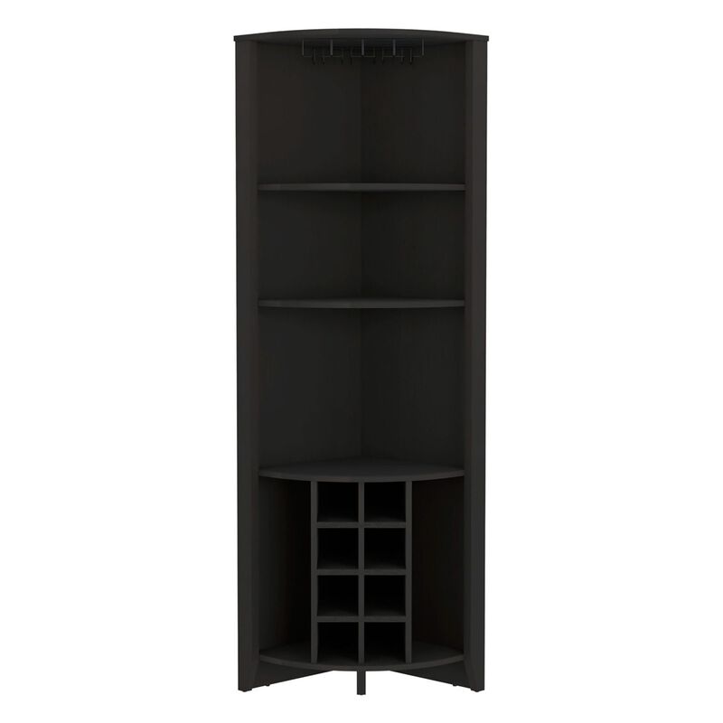 DEPOT E-SHOP Giza Corner Bar Cabinet, Three Shelves, Eight Built-in Wine Rack, Two Side Shelves, Black