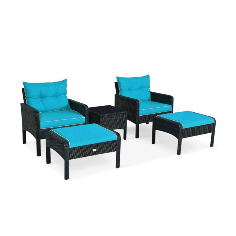 Hivvago 5 Pieces Patio Rattan Sofa Ottoman Furniture Set with Cushions