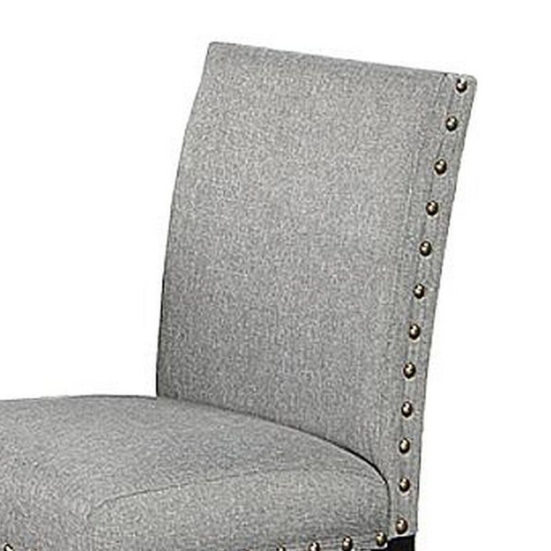 Sie 24 Inch Counter Height Chair, Nailhead Trim, Gray Fabric, Black Wood - Benzara