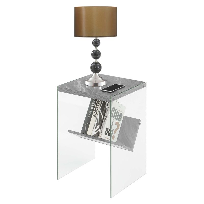 Convenience Concepts SoHo End Table with Shelf, Gray Faux Marble/Glass