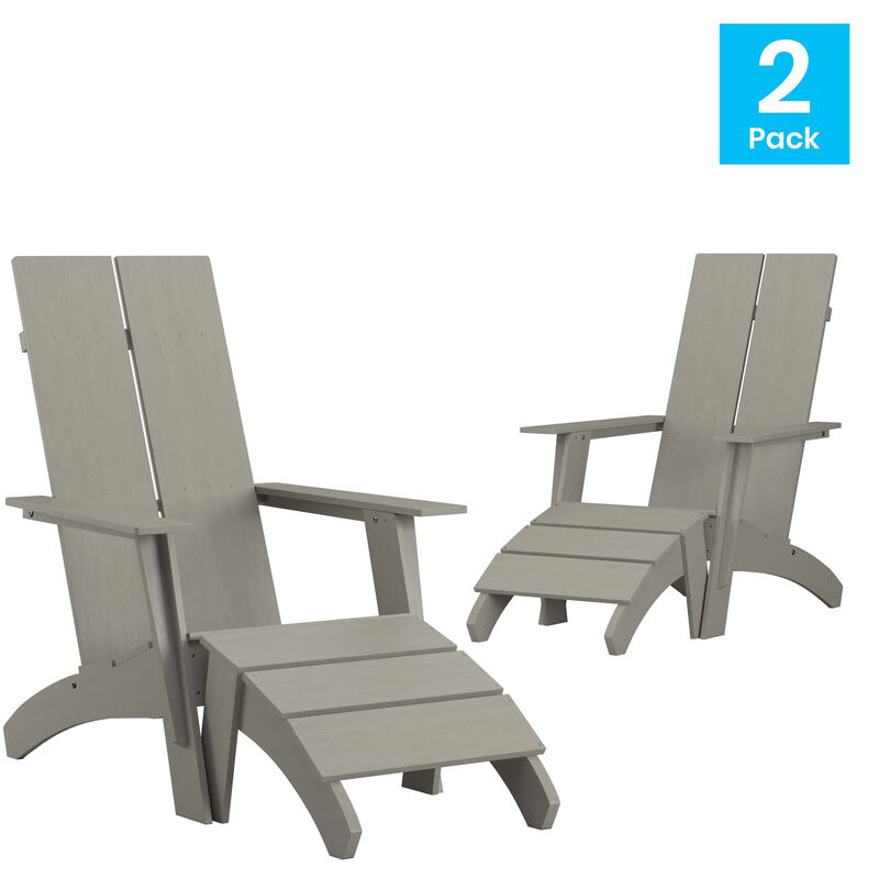 Flash Furniture Set of 2 Sawyer Adirondack Style Chairs with Footrests - Gray Poly Resin - Weather Resistant