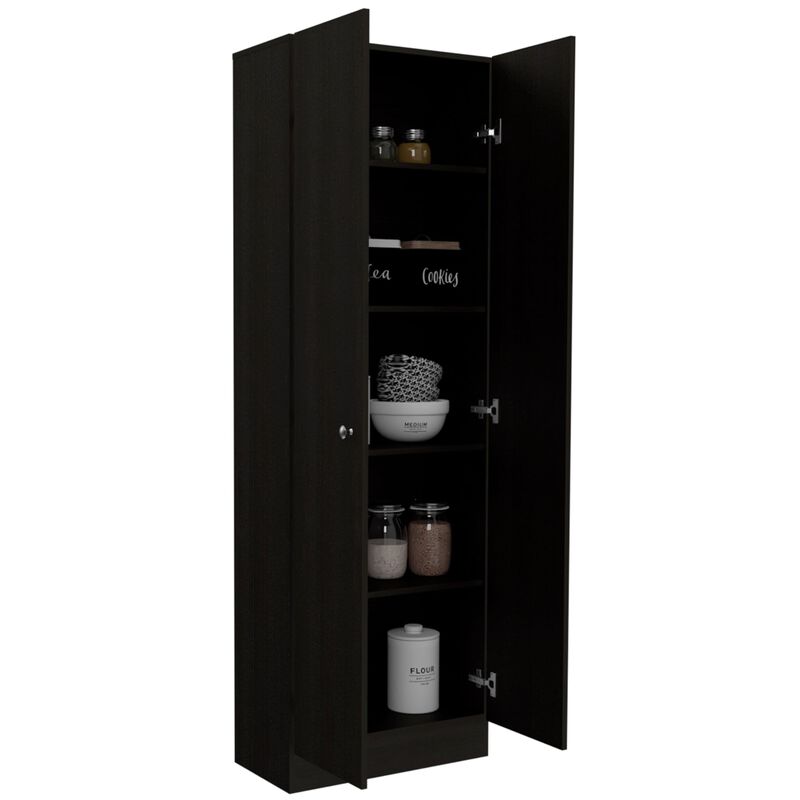 TUHOME Multi Storage Pantry Cabinet, Five Shelves, Two Door Cabinet, Black, For Kitchen Room