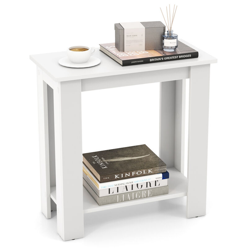 2-Tier Modern Compact End Table with Storage Shelf-White