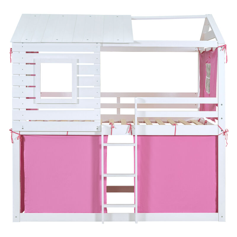 Merax Wood House Bunk Bed with Tent