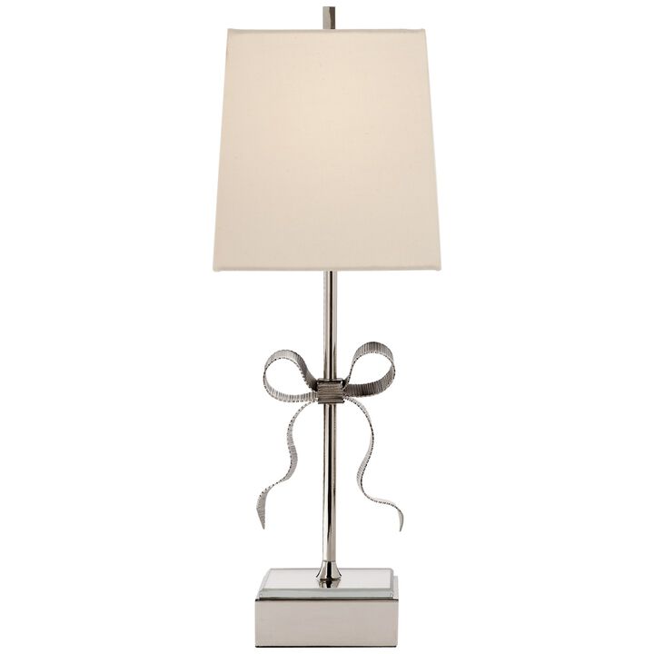 Ellery Gros-Grain Bow Table Lamp in Polished Nickel