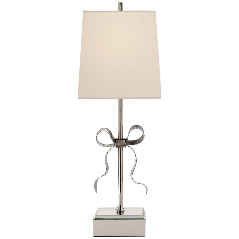 Ellery Gros-Grain Bow Table Lamp in Polished Nickel